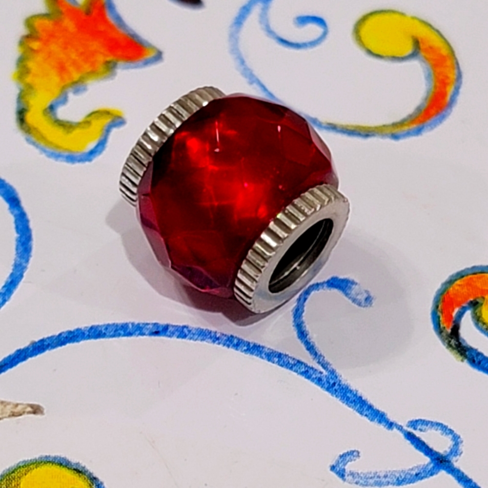 RETIRED BRIGHTON FACETED RED SILVER PLATED BEAD SPACER